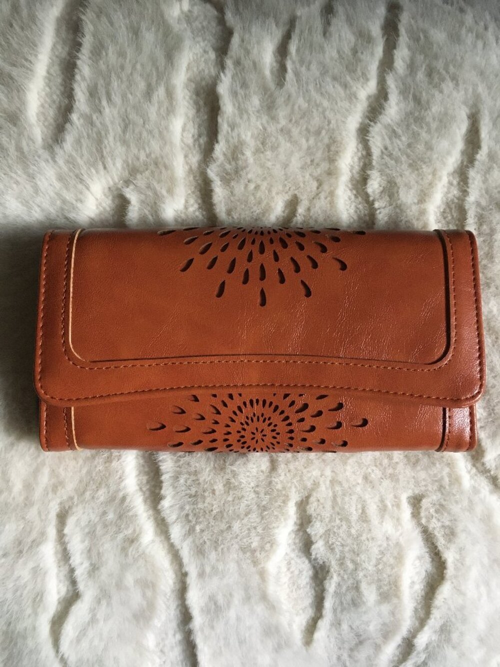 Orange Cognac Vegan Leather Continental Wallet Trifold Clutch